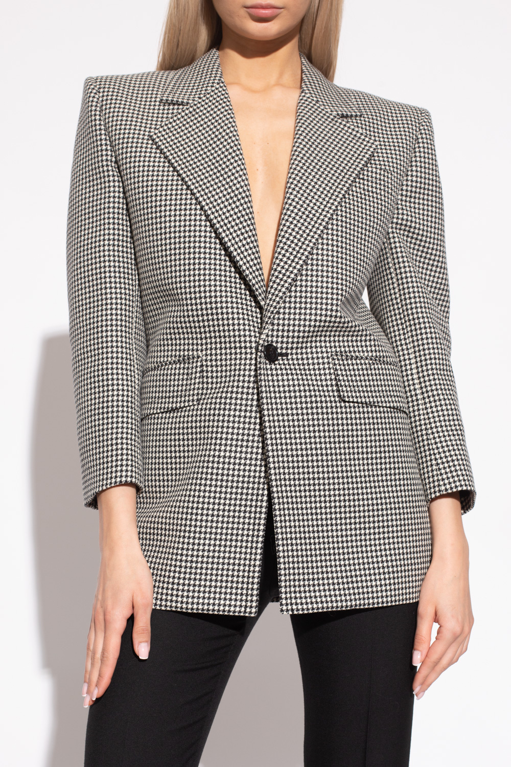 【SAINT LAURENT】houndstooth wool-blend ブレザー SAINT LAURENT Houndstooth double-breasted wool-blend blazer